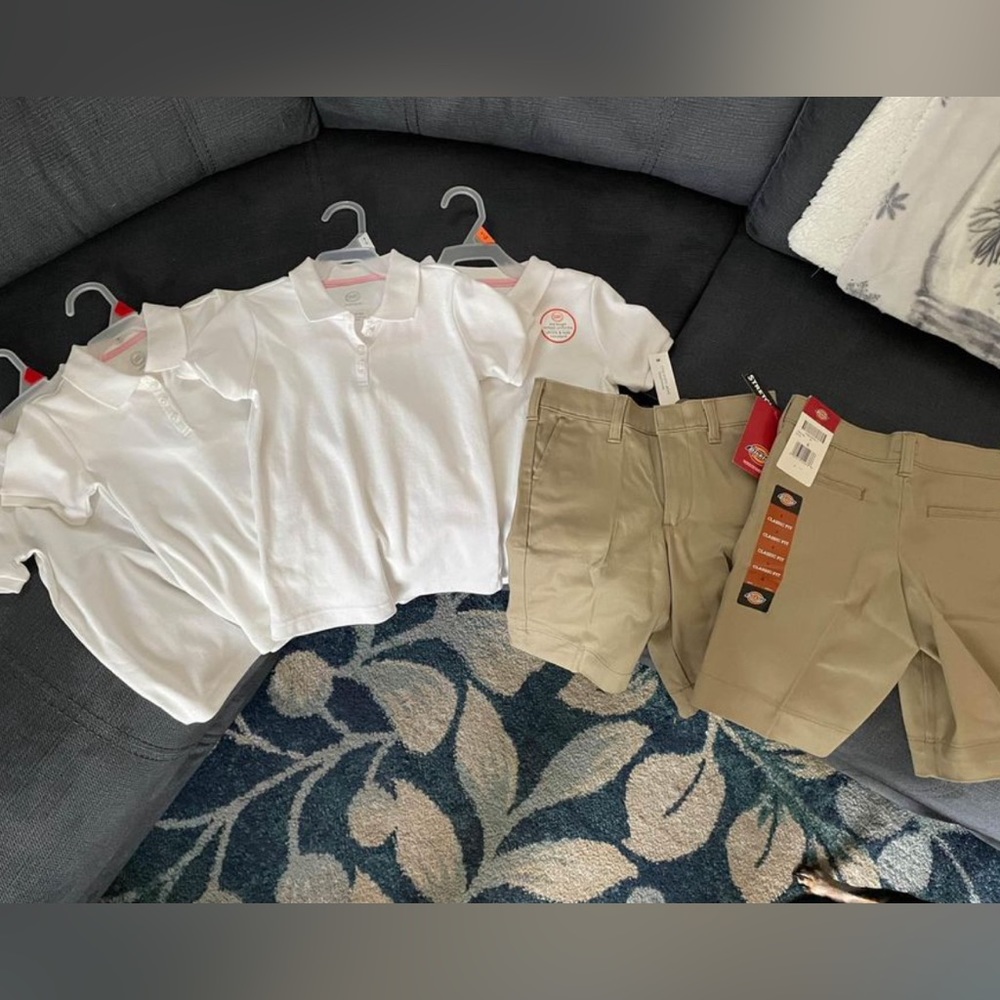 Girls White Polo And Khaki Shorts
